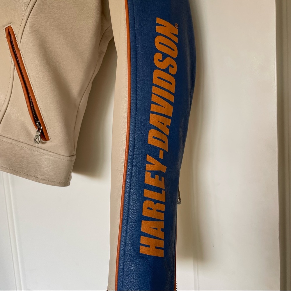Harley Davison Orange / Blue / Cream leather jacket - Picture 5 of 16